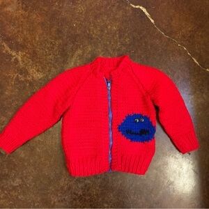 Kids Vintage Handmade Cookie Monster Cardigan Sweater